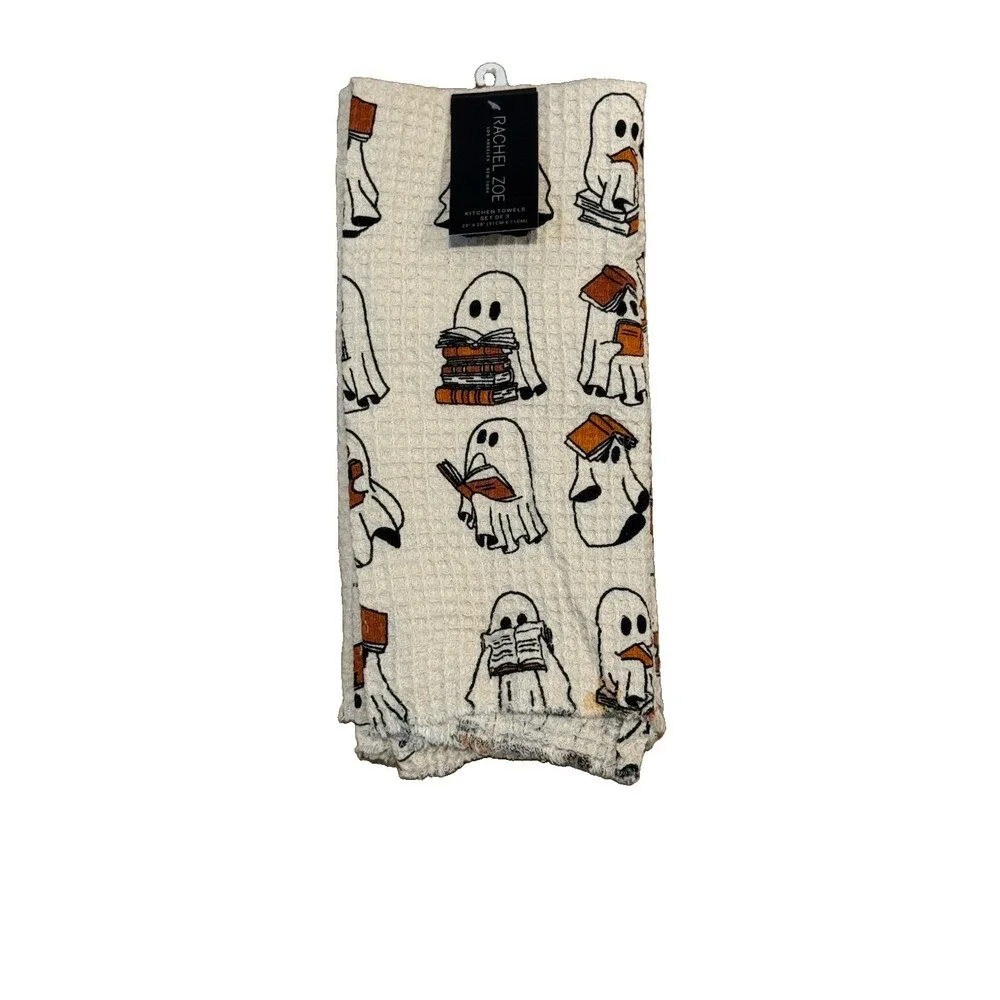 Rachel Zoe Reading Ghost Waffle Weave Kitchen Towels‎ Set of 3 Halloween Cream